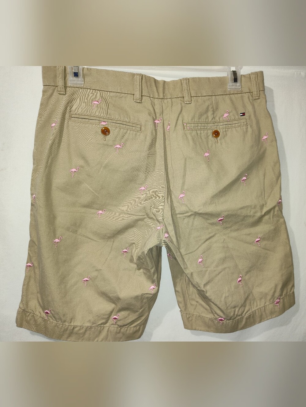 Tommy Hilfiger Men’s Khaki Flamingo Embroidered Chino Shorts